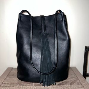 Genuine Black Leather Bucket Purse